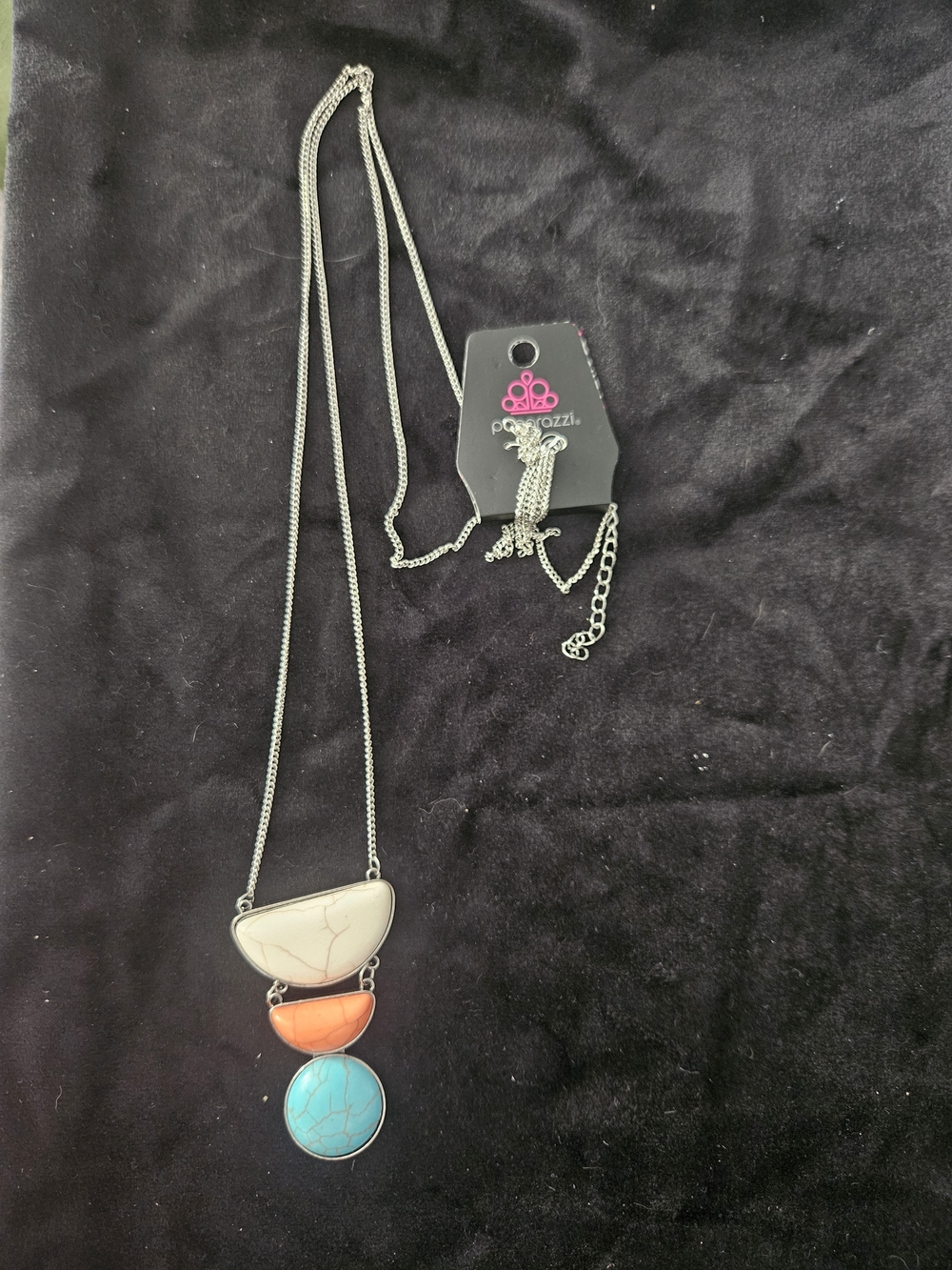 Paparazzi White Orange Turquoise Trio Stone Pendant Necklace